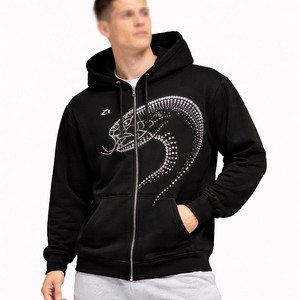 Sudaderas con capucha para hombre, de algodón y forro polar, extragrandes, gruesas, para invierno, estilo urbano, con estrella negra brillante de pedrería, personalizables al por mayor - Product Image 4