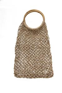 Bolso de mano bohemio de ganchillo con asa redonda, diseño hueco, parte superior abierta, informal, para playa, para mujer, a precio económico - Product Image 6