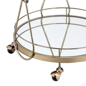 Chariot de bar rond en métal avec étagères en verre, finition dorée, design glamour, cadre roulant durable, idéal pour les fêtes et événements - Product Image 3
