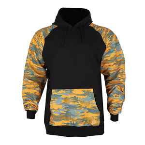 <b>Men's</b> Black Hooded Sweatshirt With Green Blue <b>Camo</b> Raglan Sleeves Sublimation Print Casual Autumn Wear Regular Fit - Product Image 3