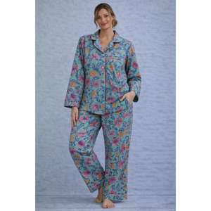 Ensemble de pyjama en coton imprimé à la main avec motifs floraux, ensemble de pyjama doux pour se détendre et dormir - Product Image 1