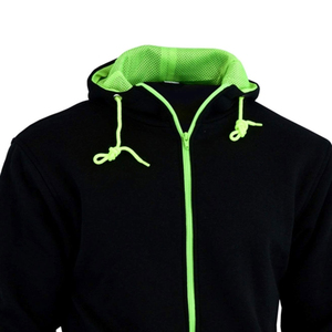 <span class=keywords><strong>Sweat</strong></span>-shirt à capuche zippé noir pour homme de haute qualité avec bordure vert <span class=keywords><strong>fluo</strong></span>, coupe décontractée, en tissu polaire respirant, idéal pour l'automne - Product Image 5