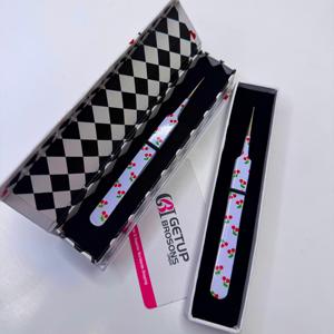 Pince à épiler de précision anti-magnétique en acier inoxydable à pointe argentée, avec revêtement en papier cerise, isolation droite de haute qualité - Product Image 3