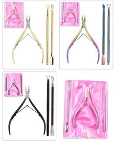 Stainless Steel Cuticle Nipper <b>Set</b> With Tweezers Portable Manicure <b>Tools</b> For Finger Nail Care In <b>Pink</b> Green Blue Purple - Product Image 5