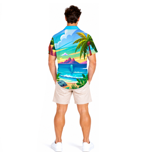 <b>Mens</b> Printed Resort <b>Shirt</b> Tropical <b>Beach</b> Fashion Breathable Polyester Button Front Holiday Summer Vacation Apparel - Product Image 4