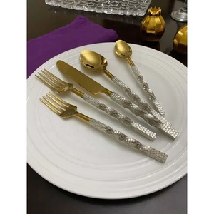 Gold mirror Polished Metal Flat Handle Designer restaurant & Home <b>cutlery</b> <b>set</b> Silverware Stainless Steel Wedding <b>Cutlery</b> <b>Set</b> - Product Image 3