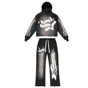 Sudadera de invierno personalizada con bordado inverso, 100% algodón, estilo urbano, vintage, lavado ácido, efecto desgastado, pantalones de chándal acampanados - Product Image 5