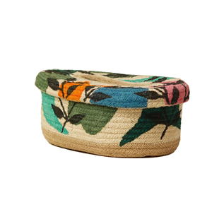 Cubierta para Caja de Pañuelos Ovalada Ligera de Yute Natural Ecológico, Tejida a Mano con Patrón Botánico Colorido, Decorativa para Mesa - Product Image 5