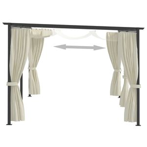 Belvédère en acier crème 9.8 'x 19.7' avec rideaux Pavillon de pergola élégant - Product Image 3