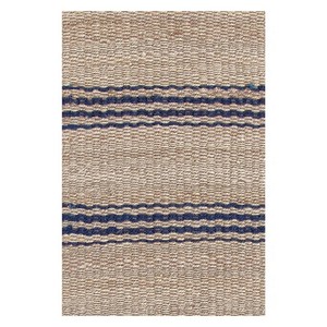 Tapis d'intérieur en jute naturel rayé, tissage plat, style oriental, rectangulaire, pour salon, à poils ras, avec accents bleus, écologique, idéal pour l'exercice - Product Image 4