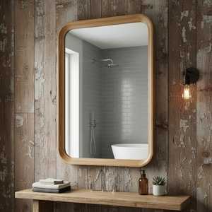 Orion Handicraft Modern Rounded Corner Solid Wood Eco-Friendly Handmade <b>Wall</b> <b>Mirror</b> <b>Rectangular</b> Timber Frame Bathroom <b>Mirror</b> - Product Image 4