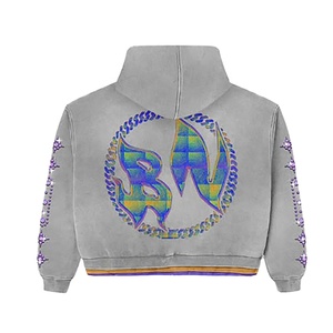 Pantalon de survêtement et sweat à capuche unisexe épais et évasés, délavés à l'acide, triple épaisseur, avec fermeture éclair pour survêtement homme, vente en gros sur mesure - Product Image 5