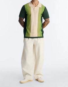 Camisetas Polo de Punto de Manga Corta Casuales de Verano para Hombre, Ligeras, de Poliéster/Algodón de Alta Calidad, Verdes a Rayas y Marrones - Product Image 1