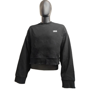 Custom Wholesale Distressed Ripped <b>Pullover</b> <b>Jumper</b> Blank Plain Cotton Oversized Cropped Mock Neck Sweatshirt for Men 2026 - Product Image 3