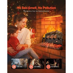 เตาผิงไฟฟ้าขนาด 25 นิ้ว พร้อมเสียงเอฟเฟกต์การเผาไหม้และรีโมทคอนโทรล ปรับความสว่างของเปลวไฟได้ 5 ระดับ พร้อมแท่งไม้ตกแต่ง - Product Image 6