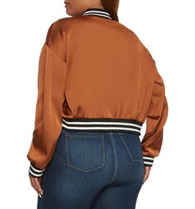 Chaqueta Varsity Corta de Satén de Alta Calidad para Mujer, Forro de Poliéster Transpirable y Ligero, 100% Seda, Material de Alta Calidad, MOQ Bajo - Product Image 5