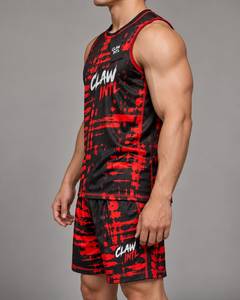 ชุดเสื้อบาสเก็ตบอลชาย Claw Intl สีขาวพิมพ์ลายเปลวไฟสีแดง 25 ลายพิมพ์ซิลค์สกรีน ผ้าฝ้ายระบายอากาศได้ดี ไร้รอยต่อ - Product Image 3