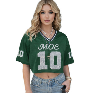 Jersey de Fútbol Americano Personalizado para Mujer, con Logotipo, Malla Corta, Número con Pedrería, Estilo Urbano Holgado, Cuello en V, Suministro de Fábrica - Product Image 1