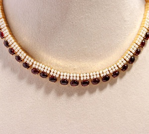 Traditional Hessonite Pearl Necklace Set Brass Bridal Jewelry Elegant Wedding Necklace Party Wear Gift for Her - Product Image 3