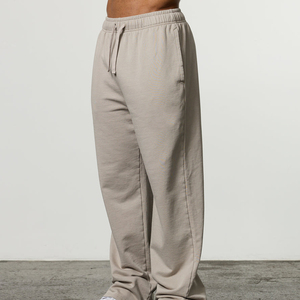 Men's Beige Cotton Sweatpants Elastic Waist Pockets Casual Loose Fit Joggers Autumn Wear - Product Image 6