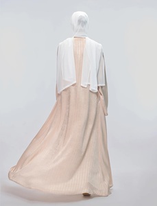 Conjunto de Abaya Elegante para Mujer Musulmana, Color Beige Arena, Tela de Poliéster, Corte Recto, Largo hasta el Suelo, Estilo Saudí, Cobertura Completa - Product Image 2