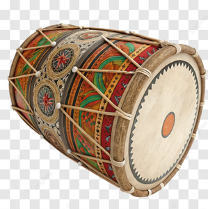 Tambour en bois peint à la main avec des motifs traditionnels vibrants, fixé par une lanière en corde robuste, disponible à prix de gros. - Product Image 1