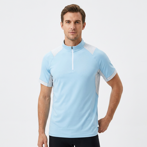 Camiseta Deportiva de Manga Corta para Hombre, Color Azul Claro, Cuello Alto, Secado Rápido, Corte Ajustado, Tejido de Poliéster, con Letra en el Frente, Ecológica - Product Image 1