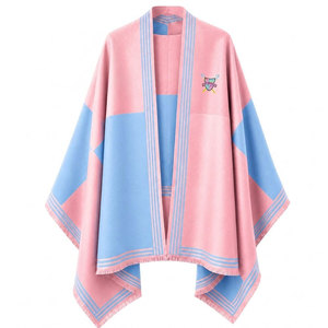 Gamma Phi Delta Sorority <b>Women</b>’s Blue & Pink <b>Cape</b> Shawl Cardigan Casual Striped Open Front <b>Cape</b> Shawl Daily Wear Square Scarf - Product Image 4