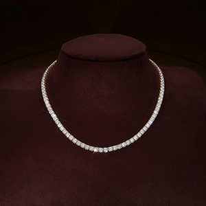 Exquisite Round Brilliant Cut Lab Grown Diamond Tennis <b>Necklace</b> VVS2 Certified Diamonds <b>Solid</b> Gold Elegant Jewelry for Women - Product Image 1