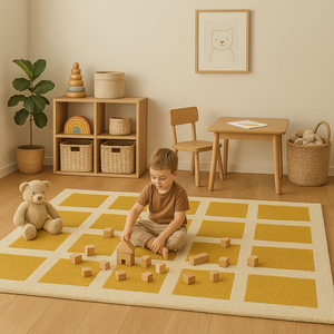 Alfombras de lana suave hechas a mano con patrón simétrico amarillo y blanco para diseño de interiores de lujo, juegos de alfombras de estilo moderno. - Product Image 1