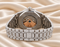Bracelet analogique en acier inoxydable 10 bars résistant à l'eau avec verre de quartz moissanite glacé Raj Gems, boîtier de 41 mm et fermoir caché de 20 mm