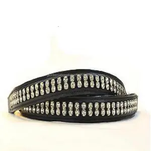 Bandas de cuero para cejas en forma recta con cristales de una y doble fila diamante mega Bling banda para cejas hecha a mano - Product Image 1