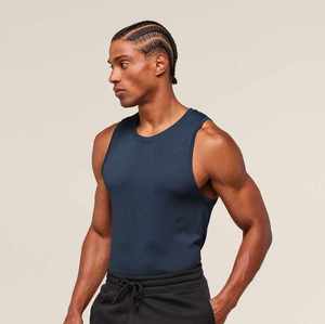 Débardeur Homme Bleu Marine Uni en Polyester Tricoté Respirant Col Rond – Tenue Décontractée Fitness Musculation Personnalisée – Tissu 220g - Product Image 4