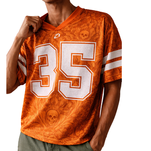 เสื้อเจอร์ซีย์ฟุตบอลลายโกธิคสไตล์ Y2K สำหรับทุกเพศ ทรงโอเวอร์ไซส์ คอวี เสื้อยืดกีฬา สตรีทแวร์  รับผลิตแบบซับลิเมชั่นตามสั่ง (OEM) - Product Image 4