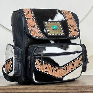 Sacs à dos pour femmes en cuir de vachette artisanal et gravé, élégants, avec pierre turquoise, poignée souple, sacs de voyage – Super Septembre - Product Image 4