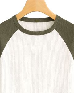 Custom Olive Green White Raglan Long Sleeve T Shirt Men 100% Cotton Casual Crew Neck <b>Baseball</b> <b>Tee</b> OEM Manufacturer Supplier - Product Image 5