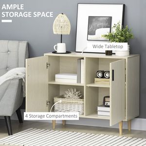 Credenza in Rovere Massiccio, Mobile Buffet per Cucina e Soggiorno con Ripiani Regolabili e Doppie Ante - Product Image 4