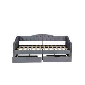 <b>Grey</b> Upholstered Daybed with <b>Storage</b> Drawers Twin Size Wood Daybed No <b>Box</b> Spring Needed - Product Image 2