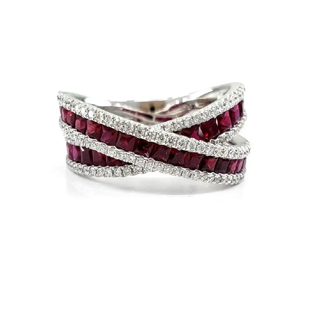 Đồ Trang Sức Tốt Sáng Bóng Chất Lượng Cao 18K Rắn Vàng Trắng Bất Công Chúa Kim Cương Sri-Lanka Ruby Đá Quý Twist Nhạc Ring Cho Cô Gái