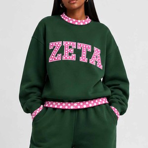 Zeta Manufacturer Cotton Fleece <b>Mock</b> <b>Neck</b> Sweatshirt Women Men Ladies Unisex Gingham Patch Polka Dot Chenille Embroidery - Product Image 3
