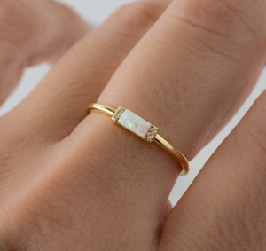 Natural Ethiopian <b>Opal</b> 3x5mm Rectangle 925 Silver Gold Plated Bezel Set CZ Diamond Gemstone <b>Ring</b> Unisex Women's Wedding Jewelry - Product Image 5