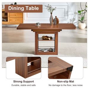 Set Tavolo da Pranzo Allungabile in MDF Noce 59-71 Pollici con 6 Sedie Comode in Tessuto Tecnologico - Product Image 5