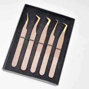 DANTRIC IMPLANTS Precision Stainless Steel Smooth Tip 10mm Eyelash Tweezers Set Gold Tip <b>Brown</b> Handle Box Packaging <b>Lash</b> - Product Image 6