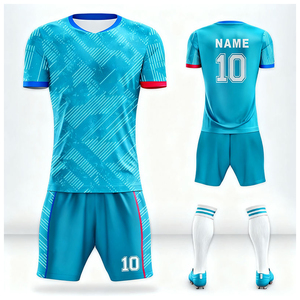Wholesale Price Men Soccer Jersey Set <b>Short</b> Sleeve Crew Neck Moisture Wicking Polyester Color Blocked Team Wear with OEM Service - Product Image 1