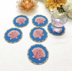 Set of 6 Handmade Beaded Polyester/Cotton Eco-Friendly Customizable Coasters for Home & Hotel Use - Product Image 2