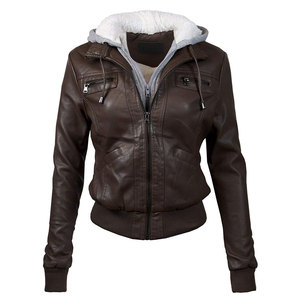 Women Original Leather Bomber <b>Jacket</b> With Fur Trim Hood Zip Closure Winter Coat Full Sleeve Windproof Solid Color Racer <b>Jacket</b> - Product Image 6