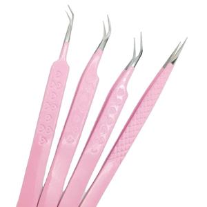 แหนบต่อขนตาสแตนเลสแบบคลาสสิกสีชมพูอุปกรณ์ขนตาที่มีด้ามจับปลายแหลมออกแบบโลโก้ได้ตามต้องการ - Product Image 1