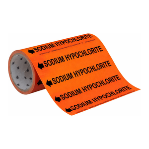 Marqueur de tuyauterie flexible au sodium hypochlorite, rouleau de 8 po x 30 pi pour la signalisation des conduites industrielles et de laboratoire par Brady - Product Image 1