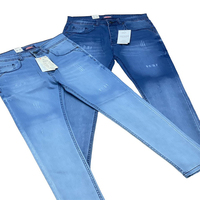 Jean en denim bleu foncé délavé respirant coupe droite taille mi-haute pour homme, style décontracté gothique pour l'automne