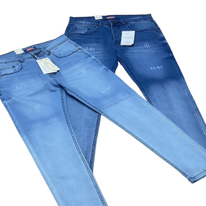 Jean en denim bleu foncé délavé coupe slim pour homme, taille mi-haute, jambe droite, style décontracté, idéal pour l'automne - Product Image 5
